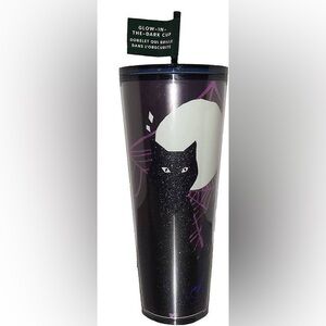 Starbucks Black Cat glow in the dark Tumbler with Moon Design Halloween lovers